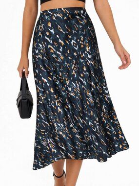 Express Midi Slip Skirt Size Medium Abstract Animal Print Flowy Artsy Feminine